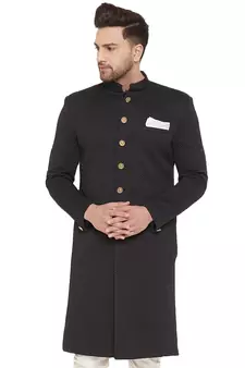 Black woven silk blend men-kurtas