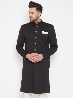 Black woven silk blend men-kurtas 2