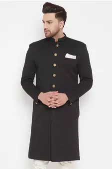 Black woven silk blend men-kurtas