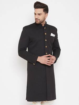Black woven silk blend men-kurtas 3