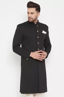 Black woven silk blend men-kurtas