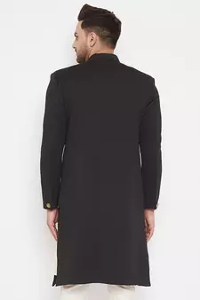 Black woven silk blend men-kurtas