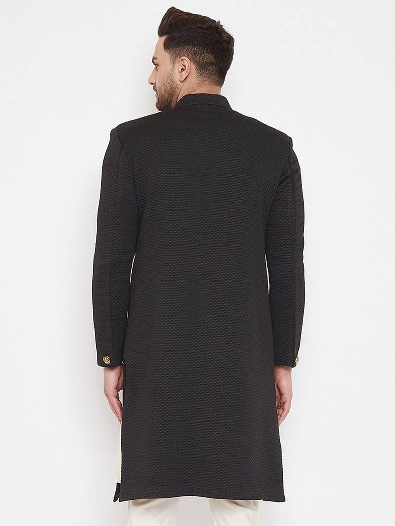 Black woven silk blend men-kurtas