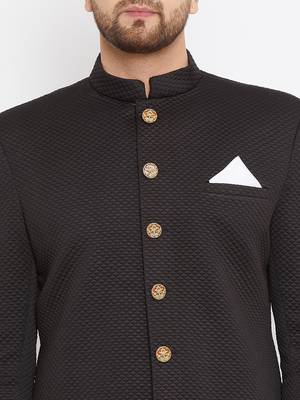 Black woven silk blend men-kurtas 5