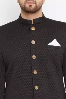 Black woven silk blend men-kurtas