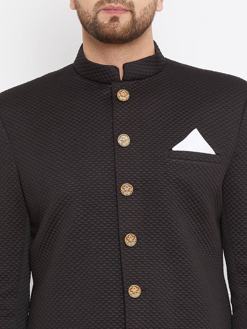 Black woven silk blend men-kurtas