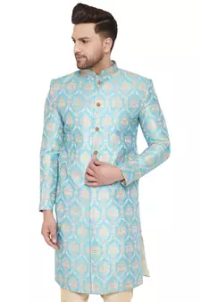 Men'S Aqua Silk Blend Sherwani Only Top