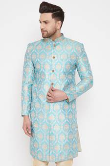 Men'S Aqua Silk Blend Sherwani Only Top