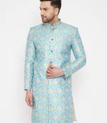 Men'S Aqua Silk Blend Sherwani Only Top