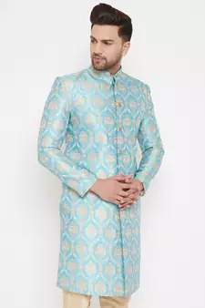 Men'S Aqua Silk Blend Sherwani Only Top