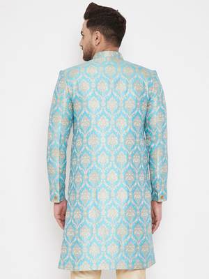 Men'S Aqua Silk Blend Sherwani Only Top 4