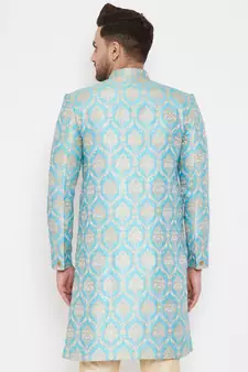 Men'S Aqua Silk Blend Sherwani Only Top
