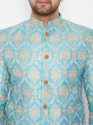 Men'S Aqua Silk Blend Sherwani Only Top 5