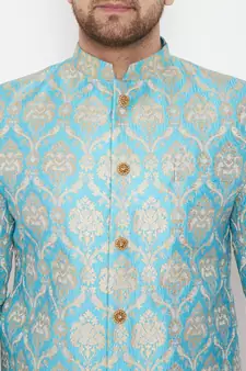 Men'S Aqua Silk Blend Sherwani Only Top
