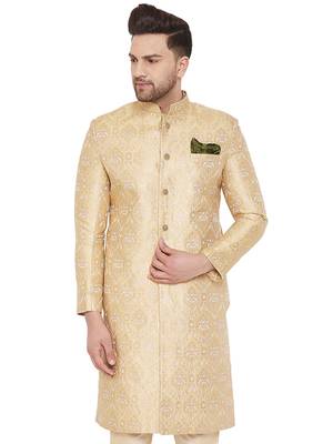 Men'S Gold Silk Blend Sherwani Only Top 1