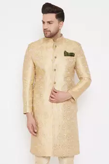 Men'S Gold Silk Blend Sherwani Only Top