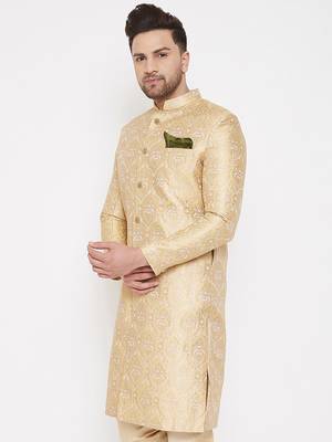 Men'S Gold Silk Blend Sherwani Only Top 3