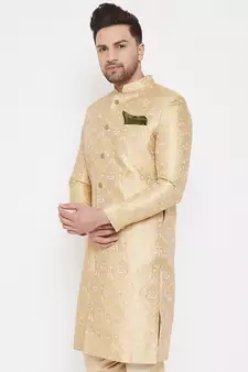 Men'S Gold Silk Blend Sherwani Only Top