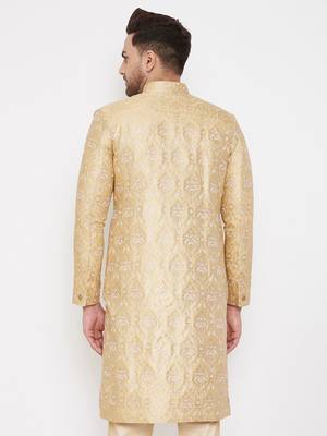 Men'S Gold Silk Blend Sherwani Only Top 4