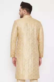 Men'S Gold Silk Blend Sherwani Only Top