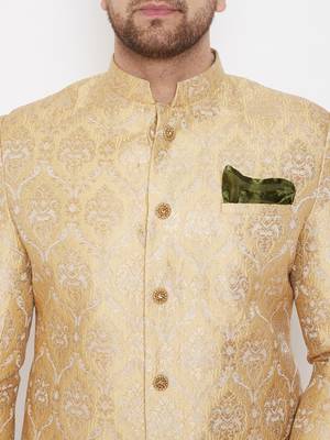 Men'S Gold Silk Blend Sherwani Only Top 5