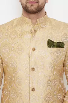 Men'S Gold Silk Blend Sherwani Only Top