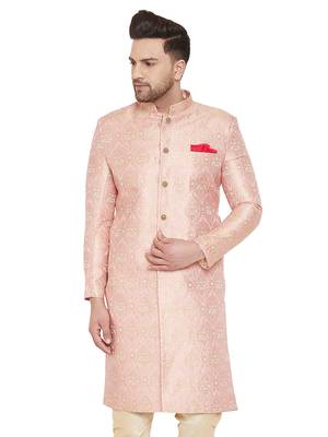 Men'S Pink Silk Blend Sherwani Only Top 1