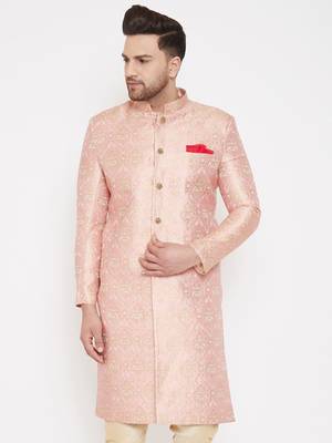 Men'S Pink Silk Blend Sherwani Only Top 2