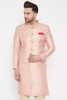 Men'S Pink Silk Blend Sherwani Only Top