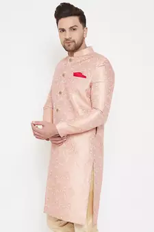Men'S Pink Silk Blend Sherwani Only Top