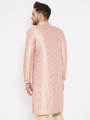 Men'S Pink Silk Blend Sherwani Only Top 4