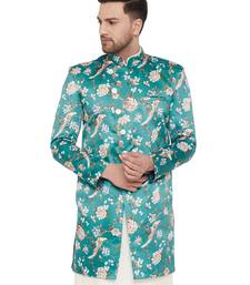 Men'S Multicolor Base Blue Silk Blend Sherwani Only Top