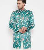 Men'S Multicolor Base Blue Silk Blend Sherwani Only Top