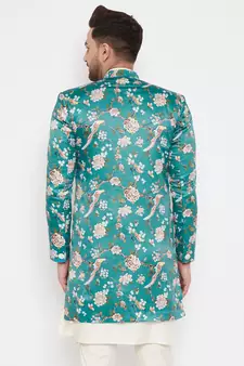 Men'S Multicolor Base Blue Silk Blend Sherwani Only Top