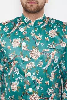 Men'S Multicolor Base Blue Silk Blend Sherwani Only Top