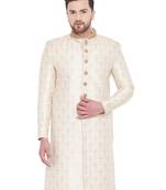 Men'S Beige And Gold Silk Blend Sherwani Only Top