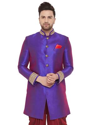 Purple woven silk blend men-kurtas 1