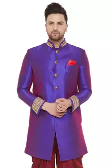 Purple woven silk blend men-kurtas