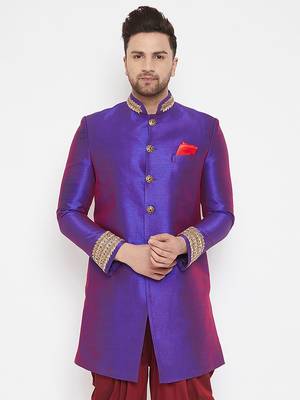 Purple woven silk blend men-kurtas 2