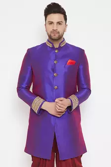 Purple woven silk blend men-kurtas