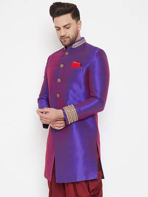 Purple woven silk blend men-kurtas 3