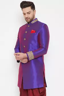 Purple woven silk blend men-kurtas
