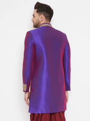 Purple woven silk blend men-kurtas 4