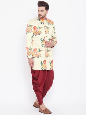 Men'S Multicolor Floral And Maroon Silk Blend Sherwani Set 2