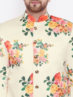 Men'S Multicolor Floral And Maroon Silk Blend Sherwani Set 3