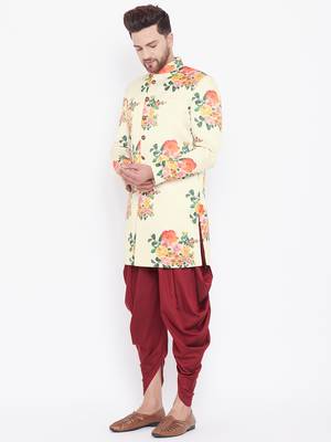 Men'S Multicolor Floral And Maroon Silk Blend Sherwani Set 4
