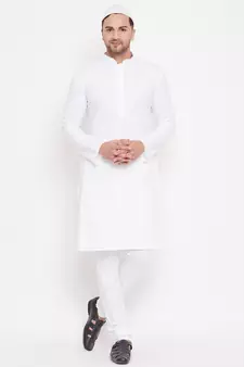 White Plain Cotton Kurta-Pajama