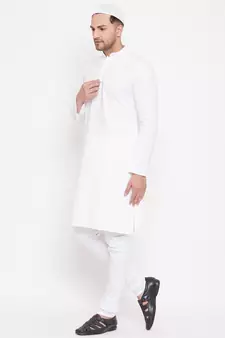 White Plain Cotton Kurta-Pajama