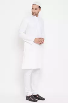 White Plain Cotton Kurta-Pajama