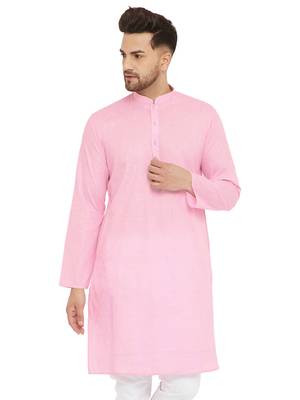 Pink Woven Blended Cotton Men-Kurtas 1